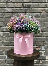 Цветочная композиция из Гипсофила и Розы в шляпной коробке в Шипицыно
