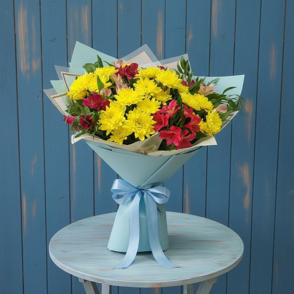 Букет цветов из: Альстромерии и Хризантемы в Шипицыно