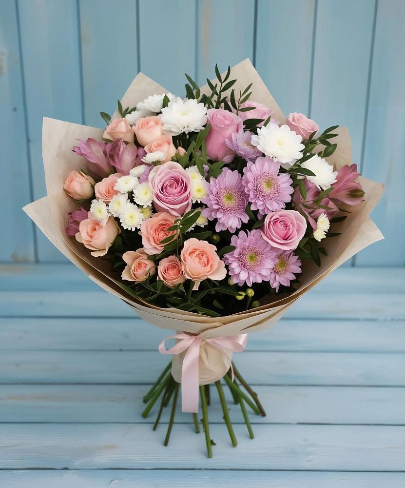 Букет цветов из: Хризантемы, Розы и Альстромерии в Шипицыно