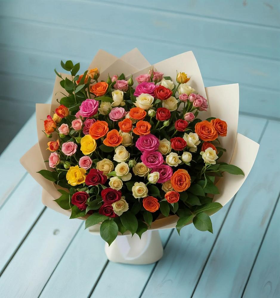 Букет Микс из разноцветных кустовых роз в Шипицыно