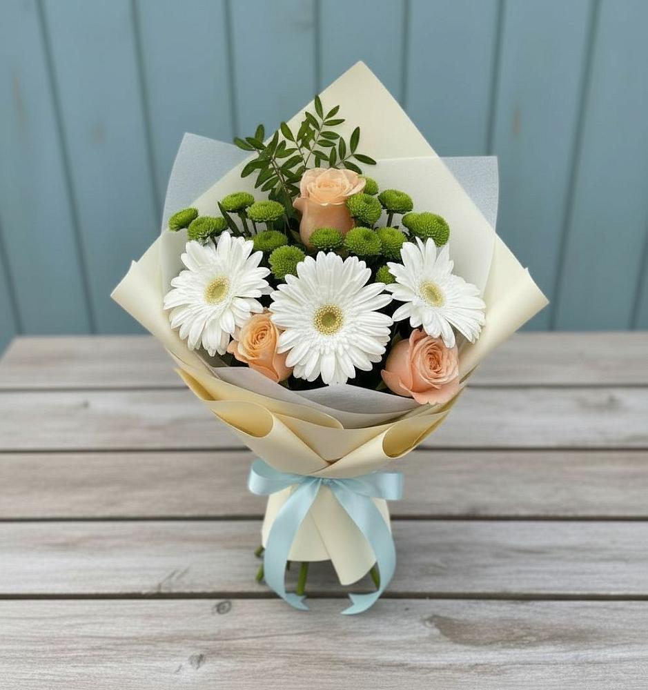 Букет цветов из: Герберы, Розы и Хризантемы в Шипицыно